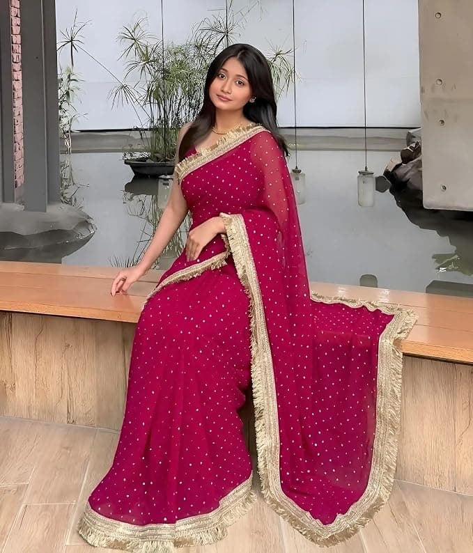 Yashika Women's Traditional Satin Butti Saree with Blouse Piece